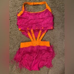 Orange & Pink Fringe Dance Costume - Adult M